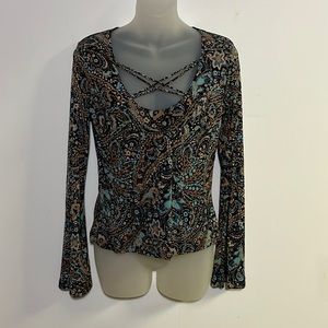 INC International Concepts Y2K Whimsigoth Paisley Flare Sleeve Blouse Size M
